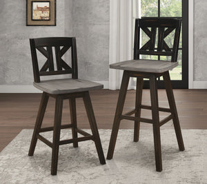 English Elm Counter Height Chairs Set Of 2, Rustic Black Gray Swivel Design, Ergonomic Rubberwood Comfort B011P194599