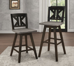 English Elm Pub Height Swivel Chairs Set Of 2 - Distressed Gray & Black Rubberwood X-Back Design, Rustic Charm B011P194914-GIGA