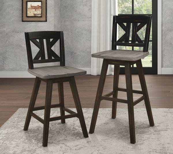 English Elm Pub Height Swivel Chairs Set Of 2 - Distressed Gray & Black Rubberwood X-Back Design, Rustic Charm B011P194914-GIGA