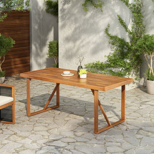English Elm 67" Outdoor Solid Acacia Dining Table Slatted Teak Finish Seats Six Patio Garden N762P371718D
