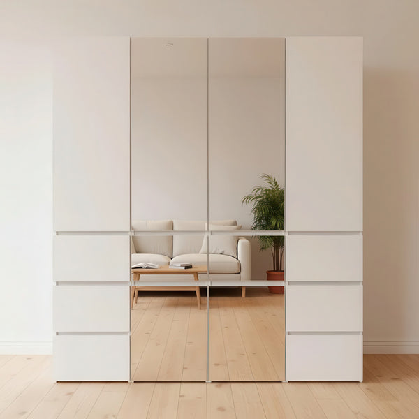 English Elm Elise Modular Wood Closet System with Mirror — White Melamine Walk-In Organizer, Durable Storage and Easy Assembly B040S00124