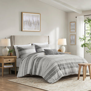 Madison Park Rhodes Farm House 4 Piece Stripe Comforter Set with Throw Pillow MP10-8372 Grey/Multi