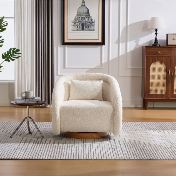 English Elm Swivel Barrel Chair Plush Teddy Fabric Pumpkin Silhouette for Living Room or Bedroom W3244P288825