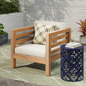 English Elm Christopher Knight Home® - OANA Outdoor Club Chair with Acacia Wood Frame, Removable Cushions, Slatted Design for Quick Drying Beige 65546.00BGE
