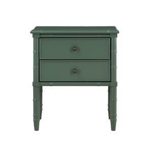 English Elm Emmett carved bamboo nightstand with 2 full‑extension drawers, brass knobs and floor‑protecting glides Antique Green B050P376942