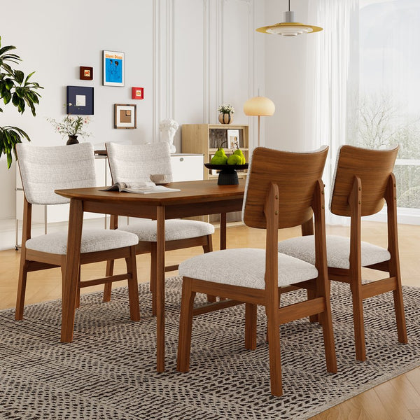 English Elm Upholstered Dining Chairs Set of 4 Ergonomic Mid-Century Modern Fabric Seats with Rubberwood Frame & Non-Slip Feet Beige,Brown N752P346006A
