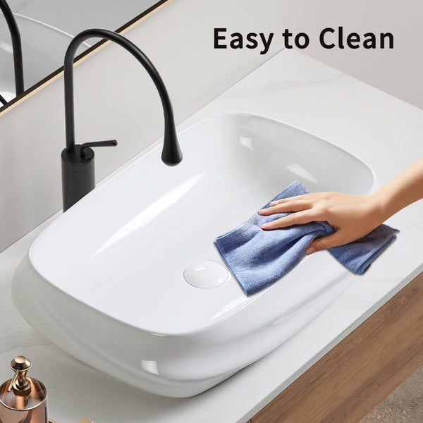 English Elm Modern Ribbed Ceramic Vessel Sink Gloss White Architectural Basin for Bathroom Vanity W3402P351186