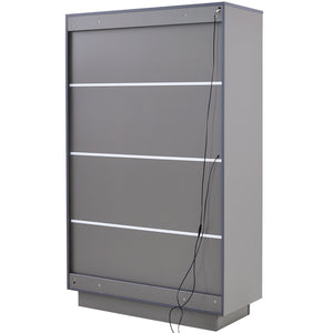 English Elm 60.6'' Contemporary Display Cabinet with LED Lighting, Tempered Glass Doors, Adjustable Shelves & Drawers - Grey, Modern Freestanding Storage for Living Room, Office, Kitchen N845P261799E