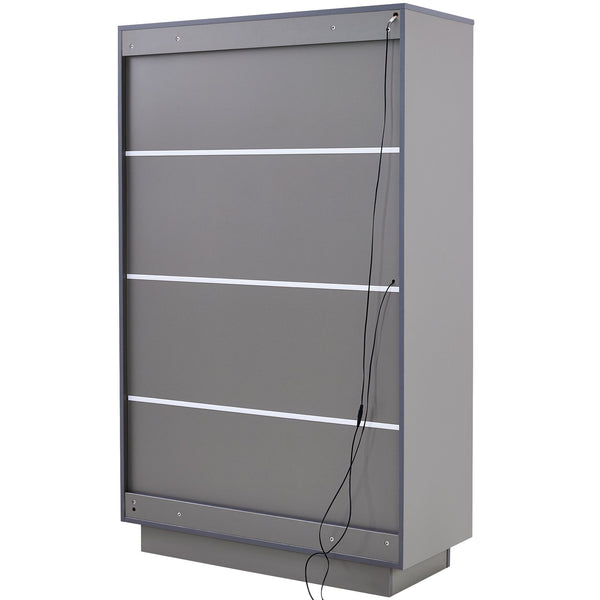 English Elm 60.6'' Contemporary Display Cabinet with LED Lighting, Tempered Glass Doors, Adjustable Shelves & Drawers - Grey, Modern Freestanding Storage for Living Room, Office, Kitchen N845P261799E