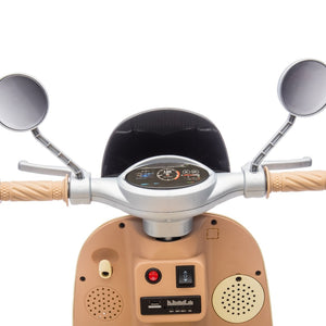 English Elm 12v Dual Motor Two Seater Kids Electric Ride on Motorcycle with Bluetooth Led and Trunk Beige W1578P268011