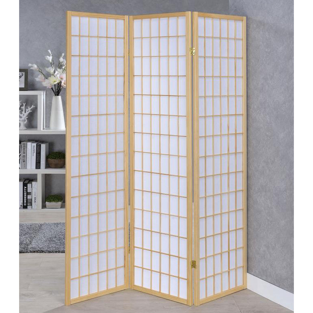 English Elm 3-Panel Folding Shoji Screen Room Divider with Brown Wood Frame for Privacy, Decorative Accent, 72" Natural B016P370022