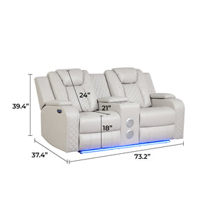 English Elm BENZ Power Reclining 3-PC Set in Ice Faux Leather with LED Lights, Bluetooth, USB, Cupholders, Luxe Comfort B009S01937