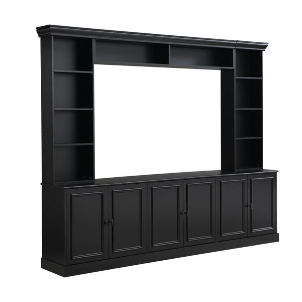 English Elm Tv Stand Mid-century Style with Open Shelving Enclosed Cabinets and Retro Door Panels N721P379050B