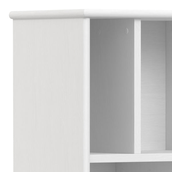 English Elm Draper Mid Century White Bookcase & Storage Unit — Solid Rubberwood, 6 Shelves, Drawer, Retro Chic B136P238620