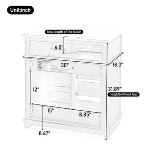 English Elm 30" Freestanding Bathroom Vanity Acacia Wood Matte Black Finish Gold Knobs Ceramic Sink N759P227429B