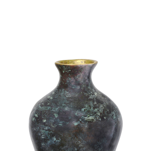 Luganzo Bronze Vase with Jade Green Patina and Polished Gold Ring – A Stunning Textural Accent Piece