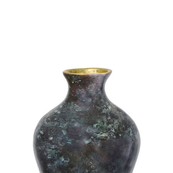 Luganzo Bronze Vase with Jade Green Patina and Polished Gold Ring – A Stunning Textural Accent Piece