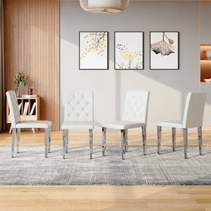 English Elm 4-pack PU dining chairs with ergonomic buckle backrest, high-density sponge seat, gold metal legs elegant luxury White+Silver W1151P295715