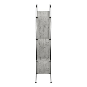 English Elm Bookshelf, 5-Tier Slanted Etagere with V-Shaped Open Shelves, Slim Black Metal Frame, 60" H Grey 39 L x 13 W x 7 H B2710P218980