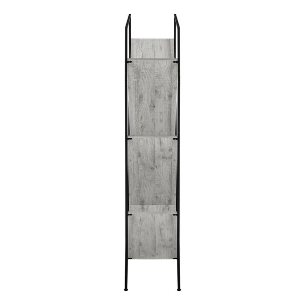 English Elm Bookshelf, 5-Tier Slanted Etagere with V-Shaped Open Shelves, Slim Black Metal Frame, 60" H Grey 39 L x 13 W x 7 H B2710P218980