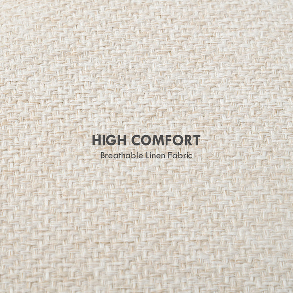 English Elm HOMCOM Round Storage Ottoman Stool with Cushioned Linen Top, Oak Legs, Hidden Interior for Clutter-Free Living Room Seating Cream White W2225P173824