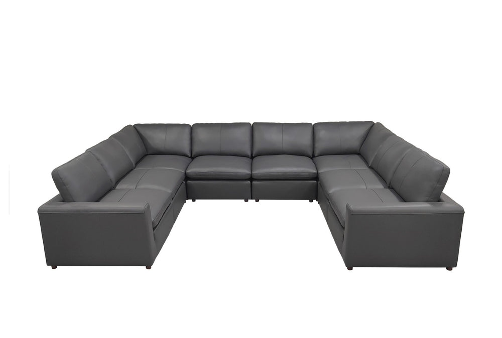English Elm Leather Match Modular Sectional Sofa with Top Grain Upholstery for Open Living Rooms Blue Gray B2748S00172