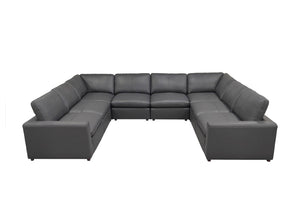 English Elm Leather Match Modular Sectional Sofa with Top Grain Upholstery for Open Living Rooms Blue Gray B2748S00172