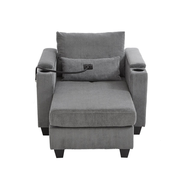 English Elm Convertible Chaise Lounge Sofa Chair With Usb Ports, Storage & Cup Holders – Ideal For Small Spaces! N719S002021E