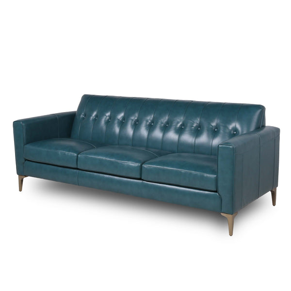 English Elm Mid-Century Tufted Leather Sofa with Brushed Rose Gold Legs, High-Resilience Foam & Durable Coil Support Turquoise B193P200147