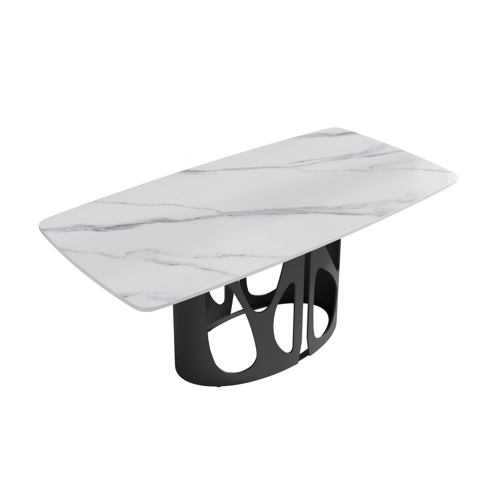 English Elm 70.86" Modern Sintered Stone Dining Table With Curved White Top & Black Iron Legs For 6-8 People W1535S00430