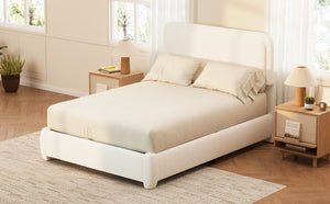 English Elm Boucle Cloud Upholstered Full Platform Bed with Adjustable Curved Headboard in White N733P439489K