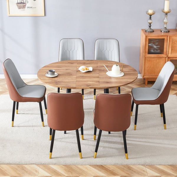 English Elm Table Modern Extendable Wood Mdf Dining Set With 6 Pu Chairs - Perfect For Any Gathering Space! W1151S03939-GIGA