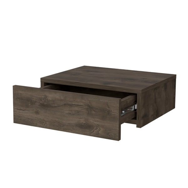 English Elm Vienna Wall-Mounted Nightstand in Dark Brown — Space-Saving Engineered Wood with Deep Drawer Storage B128P176111