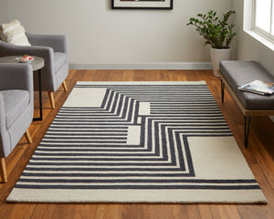 Feizy Rugs Maguire Hand-tufted Wool Area Rug With Geometric Patterns - Modern, Stain-resistant, Pet-friendly Design Gray,Ivory,Black Wool,Nylon Mgr8900fivyblkp00