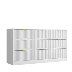 English Elm Black Nine Drawer Wide Dresser Matte Wood Chest with Wavy Relief Panels Bedroom Storage White W409P307539