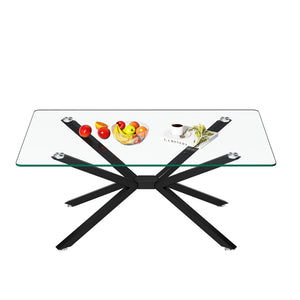 English Elm 39.37" Rectangular Clear Tempered Glass Coffee Table With Black Metal Legs For Modern Living Spaces W241P227952