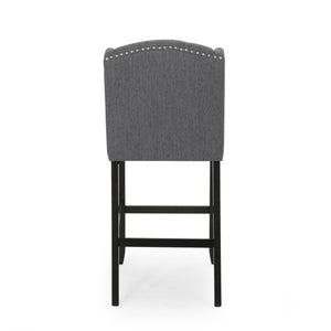 English Elm Christopher Knight Home® - Vienna Tufted Wingback Counter Stools Set of 2 — Button-Tufted Fabric, Nailhead Trim, Rubberwood Frame Charcoal 64856.00CHAR