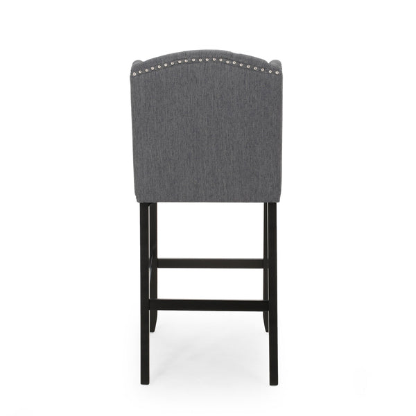 English Elm Christopher Knight Home® - Vienna Tufted Wingback Counter Stools Set of 2 — Button-Tufted Fabric, Nailhead Trim, Rubberwood Frame Charcoal 64856.00CHAR