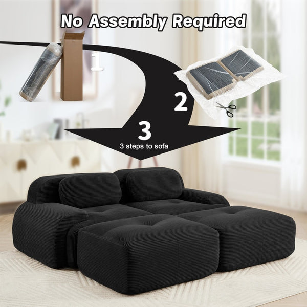 English Elm 2-seat Modular Corduroy Sofa Ergonomic Curved Design with Resilient Cushioning for Living Rooms Black W714S01274