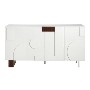 English Elm Modern White Walnut Sideboard with Geometric Doors Adjustable Shelves Dining Storage N779P373192W_N779P373193W