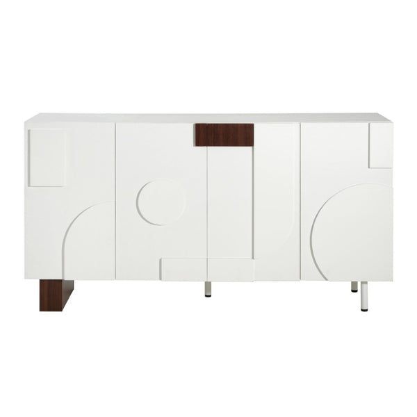 English Elm Modern White Walnut Sideboard with Geometric Doors Adjustable Shelves Dining Storage N779P373192W_N779P373193W