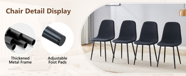 English Elm Table Set With Storage - Modern 71" White Grain Dining Table & 8 Black Linen-Cotton Chairs For Comfort W1151S04260-GIGA