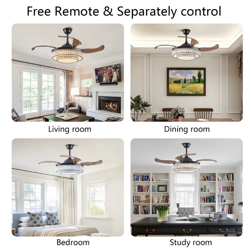 English Elm 48" Retractable Blade Crystal Led Ceiling Fan with Remote for Bedroom Dining Kitchen W2312P415980