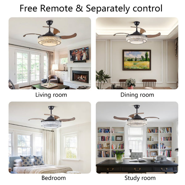 English Elm 48" Retractable Blade Crystal Led Ceiling Fan with Remote for Bedroom Dining Kitchen W2312P415980
