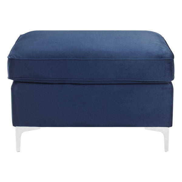 English Elm Blue Plush Rectangle Ottoman with Pocket Coil Support, Faux Fur Throw Pillows & Metal Legs for Durable Comfort B062P185661