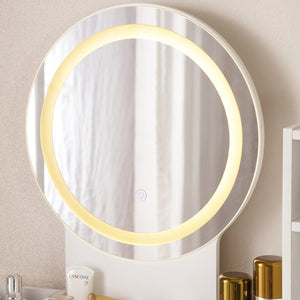 English Elm Vanity Desk With Led Lighted Mirror & Usb Ports, Elegant Makeup Table With Ample Storage & Durability W3008P235411-GIGA