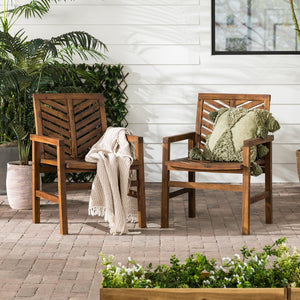 English Elm Walker Edison - Modern Acacia 2-Piece Chevron Patio Chairs Dark Brown - Solid Outdoor Wood, Stained Finish, A+ Comfort B185P169348