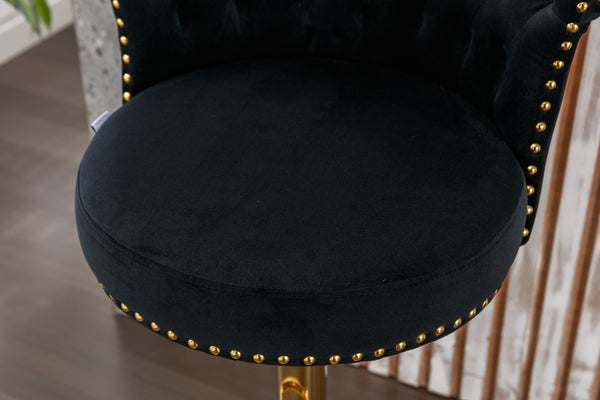 English Elm UNITED Velvet 360° Rotating Bar Chair with Diamond Stitching, Gold Frame, Plush Foam Seat, Adjustable Height Black W1568P361716