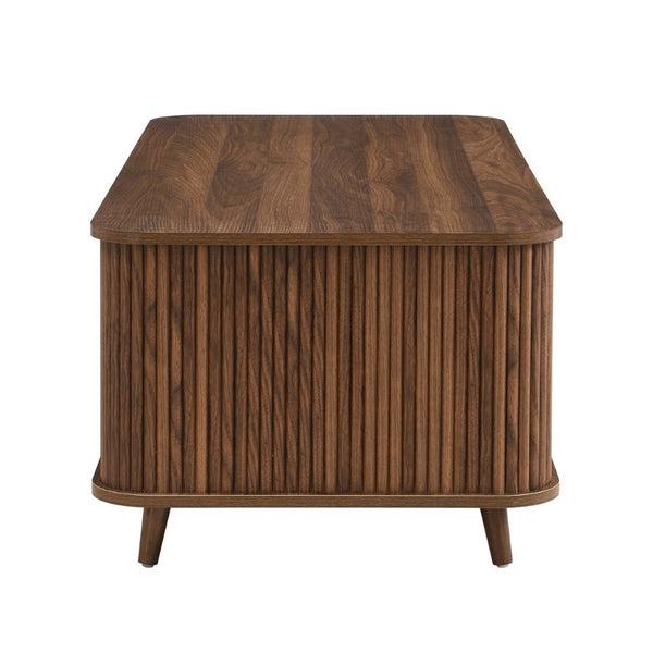English Elm Modern Mid-century Coffee Table Tambour Doors Open Shelves Warm Wood Living Room Walnut N770P333551W