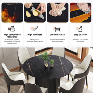 English Elm 53" Round Marble Dining Table For 6, Elegant Sintered Stone Top With Solid Oak Base, Stylish & Durable W1535S00377